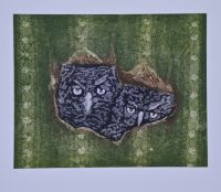 aquatint etching of two owls